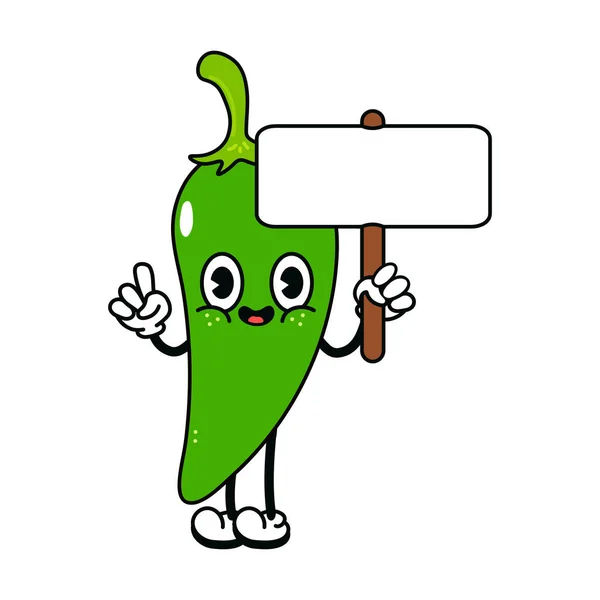 Cute Funny Green Chili Pepper Inscription Character Vector Hand Drawn — Stockvektor