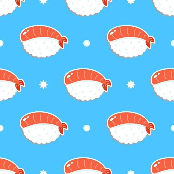 Cute Funny Sushi Concept Seamless Blue Pattern Vector Hand Drawn — ストックベクタ