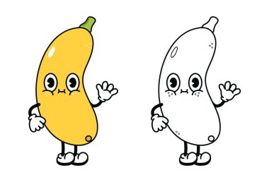 Sevimli, sarı sebze iliğini sallayan el karakteri çizim çizimi çizim kitabı. Vektör el geleneksel çizgi film klasiği, retro, sebze iliği çizdi. İzole edilmiş arkaplan