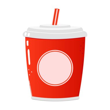 Şirin kırmızı plastik bardak soğuk kola ve saman karakter. Vektör el çizimi çizgi film kawaii karakter çizimi simgesi. İzole edilmiş beyaz arka plan. Mutlu kırmızı plastik bardak soğuk içecek kola konsepti