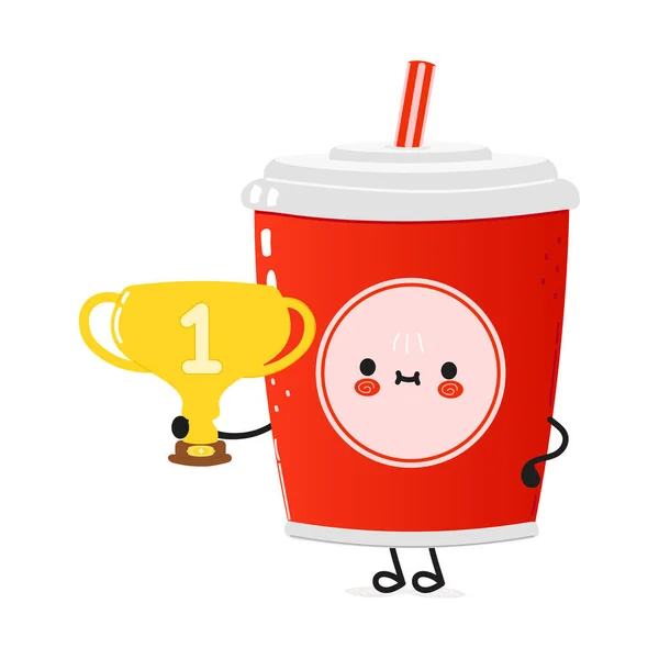 Χαριτωμένο Αστείο Κόκκινο Πλαστικό Κύπελλο Κρύο Ποτό Κόλα Άχυρο Χρυσό — Διανυσματικό Αρχείο