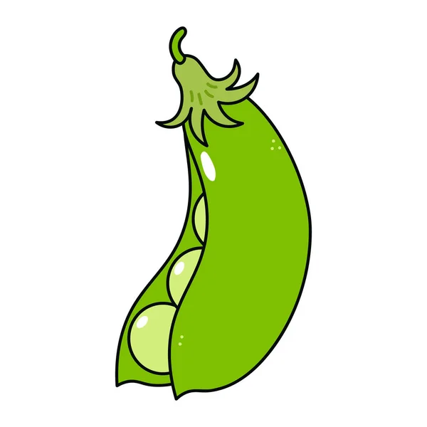 かわいい面白いエンドウ豆の文字 ベクターハンドは 伝統的な漫画のヴィンテージ レトロ カワイイキャラクターイラストのアイコンを描いた 白い背景に隔離されている エンドウ豆のポッドキャラクターコンセプト — ストックベクタ