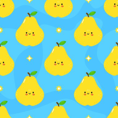 Armut mavisi şirin bir karakter. Vektör el çizimi çizgi film kawaii karakter çizimi simgesi. Beyaz arka planda izole edilmiş. Armut karakter kavramı