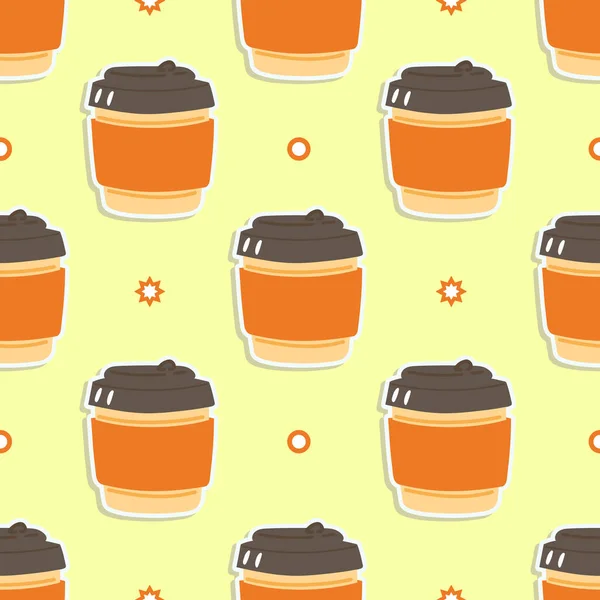 Lustige Niedliche Fröhliche Kaffeepapier Tasse Muster Zeichen Vector Kawaii Line — Stockvektor