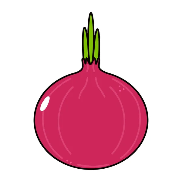 Cute Funny Red Onion Character Vector Hand Drawn Traditional Cartoon — стоковый вектор