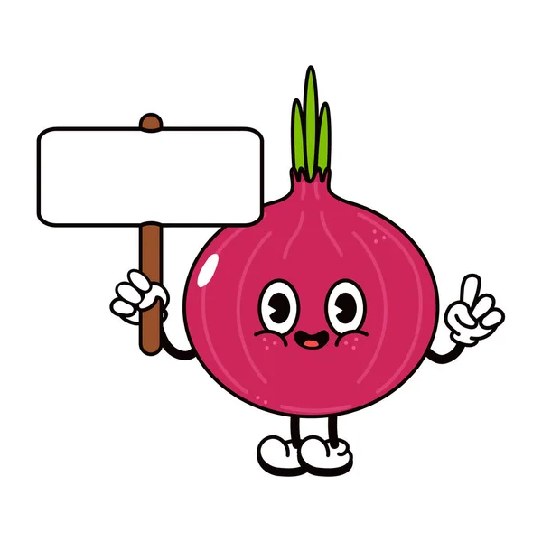 Cute Funny Red Onion Inscription Character Vector Hand Drawn Traditional — стоковый вектор