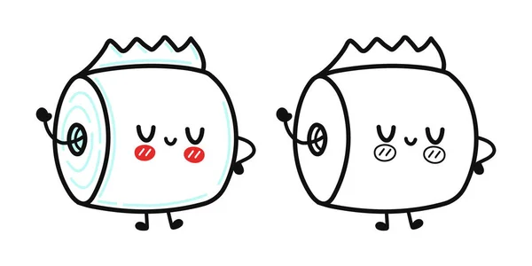 Funny Cute Happy Toilet Paper Characters Bundle Set Outline Cartoon — 图库矢量图片