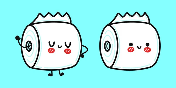 Cute Funny Toilet Paper Character Vector Hand Drawn Cartoon Kawaii — Stockvektor