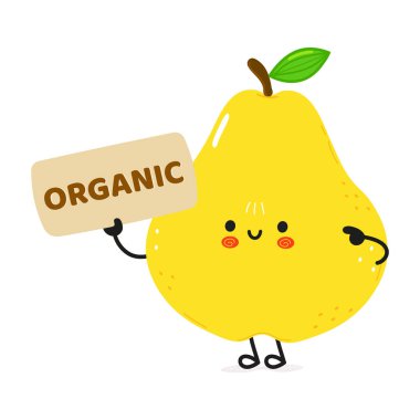 Poster organik armut karakteri. Vektör el çizimi çizgi film kawaii karakter çizimi simgesi. Beyaz arka planda izole edilmiş. Armut karakter kavramı