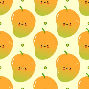 Sevimli komik mango desenli karakter. Vektör el çizimi çizgi film kawaii karakter çizimi simgesi. Beyaz arka planda izole edilmiş. Mango karakter kavramı