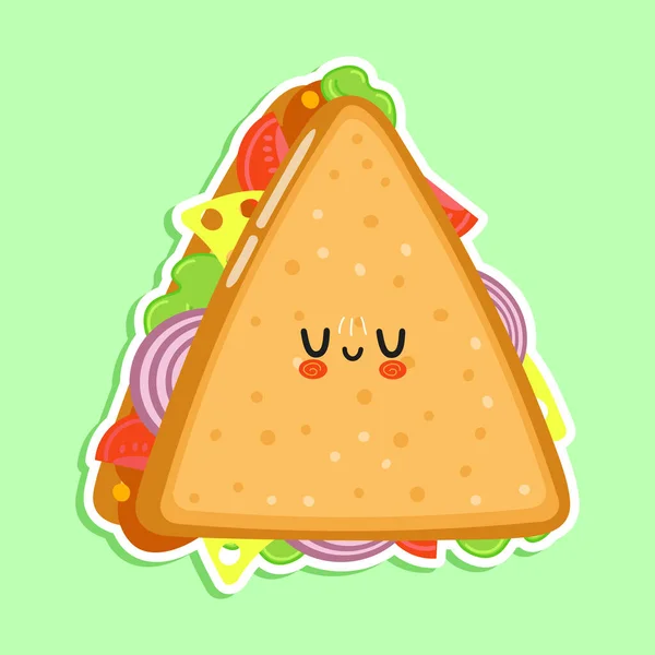 Leuke Sticker Sandwich Karakter Vector Hand Getekend Cartoon Kawaii Teken — Stockvector