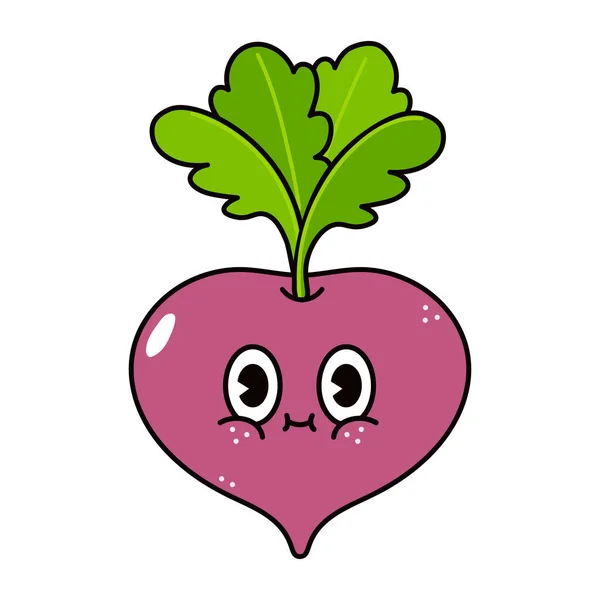 Cute Funny Radish Waving Hand Character Vector Hand Drawn Traditional - Stok Vektor