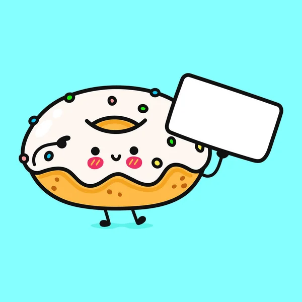 Cute Funny Donut Poster Vector Hand Drawn Cartoon Kawaii Character — Stockvector