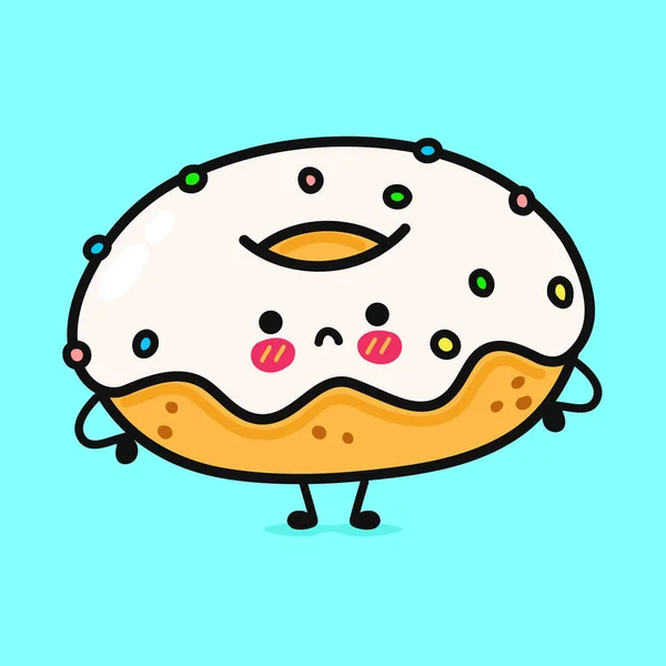 Cute Angry Donut Character Vector Hand Drawn Cartoon Kawaii Character — Stock vektor