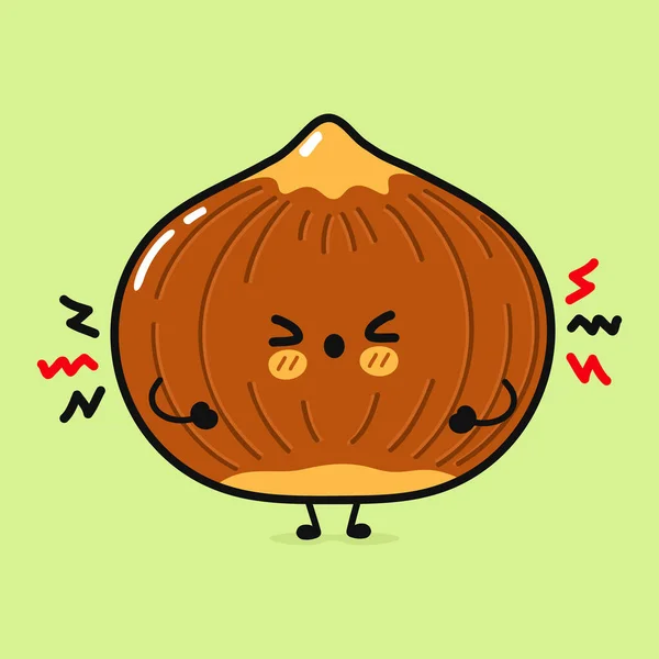 Cute Angry Hazelnut Character Vector Hand Drawn Cartoon Kawaii Character — Stock vektor