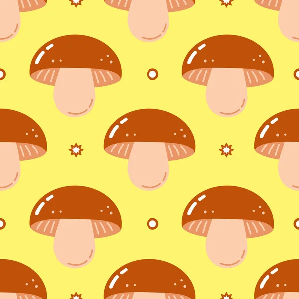 Funny Cute Happy Mushroom Seamless Pattern Characters Vector Kawaii Line — Stockový vektor