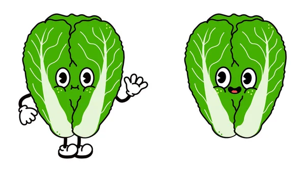 Cute Funny Chinese Cabbage Waving Hand Character Vector Hand Drawn — Image vectorielle