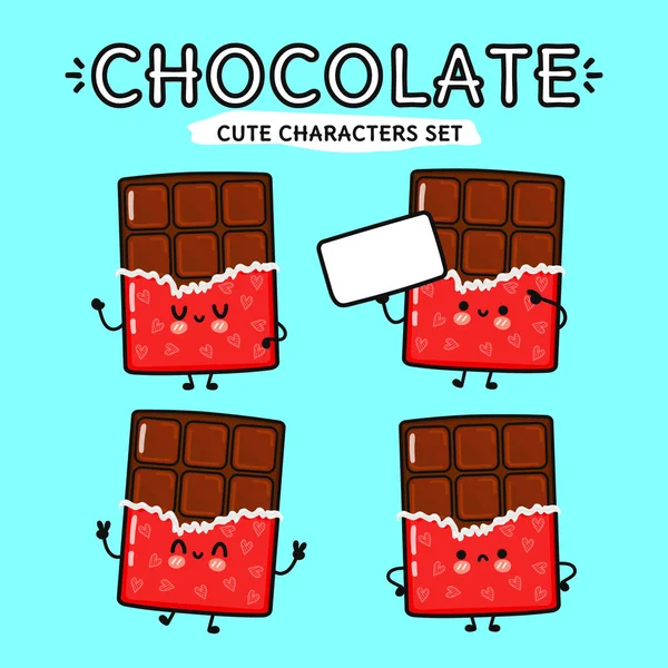 Funny Cute Happy Chocolate Characters Bundle Set Vector Hand Drawn — Vector de stock
