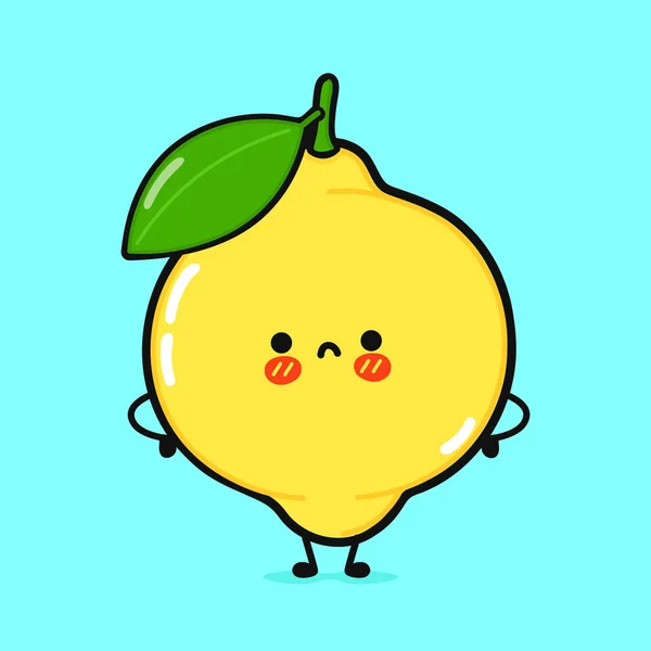 Carino Carattere Arrabbiato Limone Vettore Disegnato Mano Cartone Animato Kawaii — Vettoriale Stock