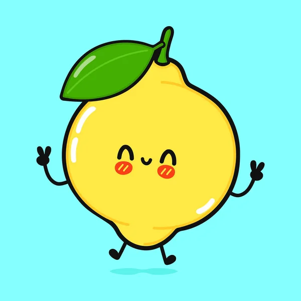 Cute Funny Jumping Lemon Vector Hand Drawn Cartoon Kawaii Character — Stock Vector