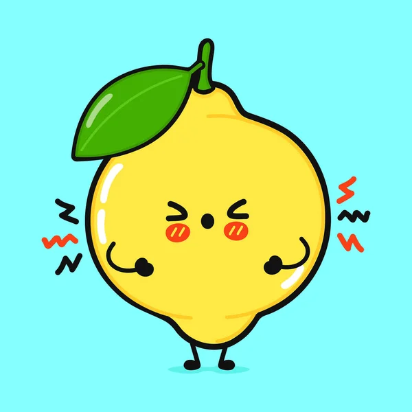 Carino Carattere Arrabbiato Limone Vettore Disegnato Mano Cartone Animato Kawaii — Vettoriale Stock