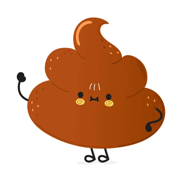 Cute Funny Poop Waving Hand Character Vector Hand Drawn Cartoon — Vettoriale Stock
