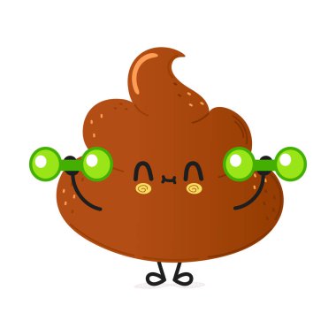 Dambılı sevimli komik kaka karakteri. Vektör el çizimi çizgi film kawaii karakter çizimi simgesi. Beyaz arka planda izole edilmiş. Mutlu bok karakter jimnastik konsepti