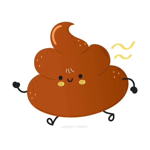 Cute Funny Running Poop Vector Hand Drawn Cartoon Kawaii Character — Stock Vector