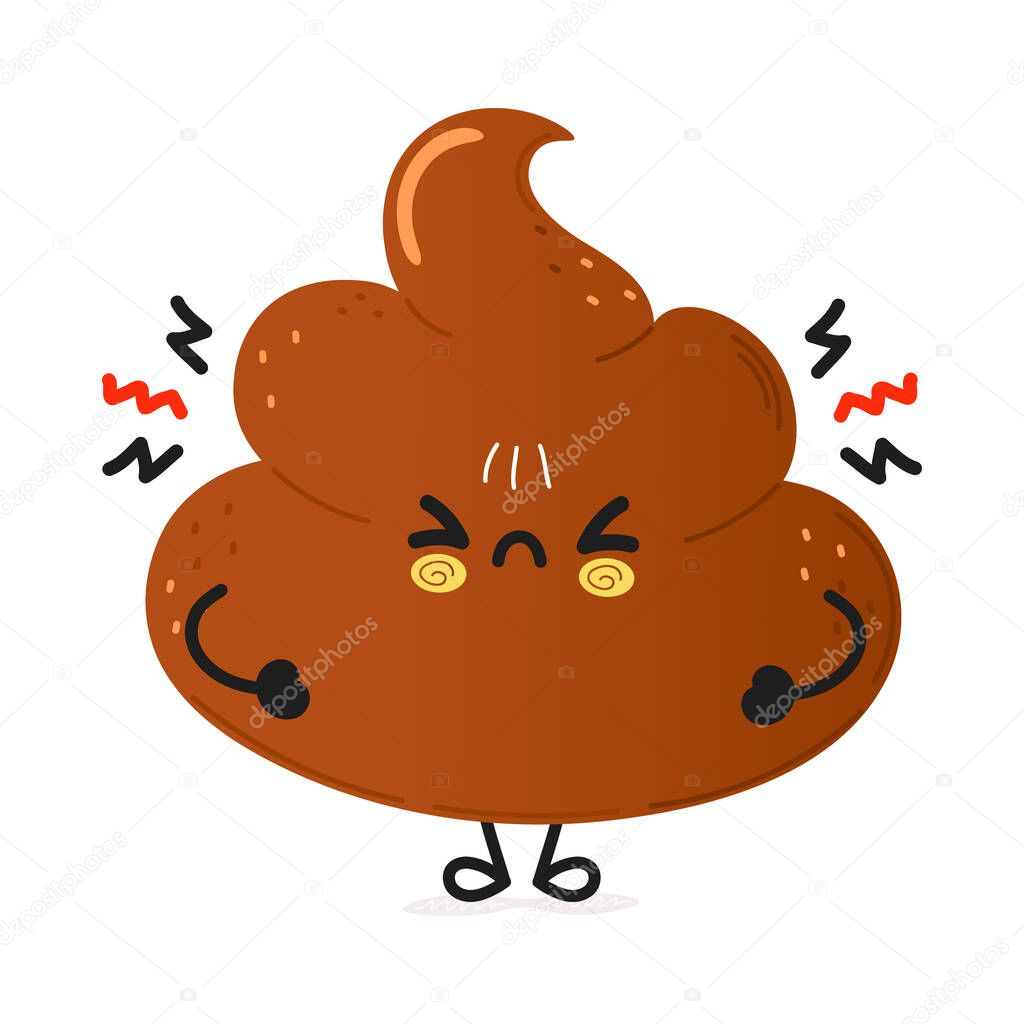Cute sad poop character. Vector hand drawn cartoon kawaii character illustration icon. Isolated on white background. Angry sad cute turd character concept