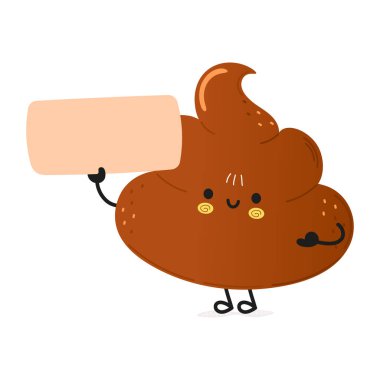 Poop poster character. Vector hand drawn cartoon kawaii character illustration. Isolated blue background. Turd and poster