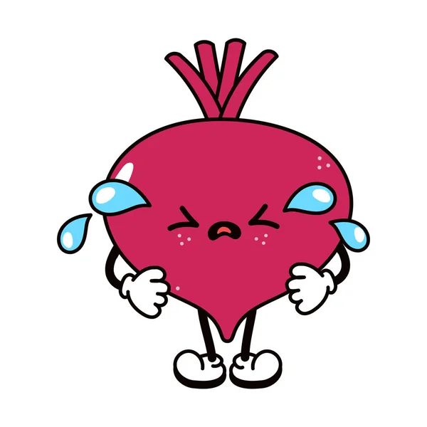 Cute Funny Crying Sad Beet Character Vector Hand Drawn Traditional — Wektor stockowy