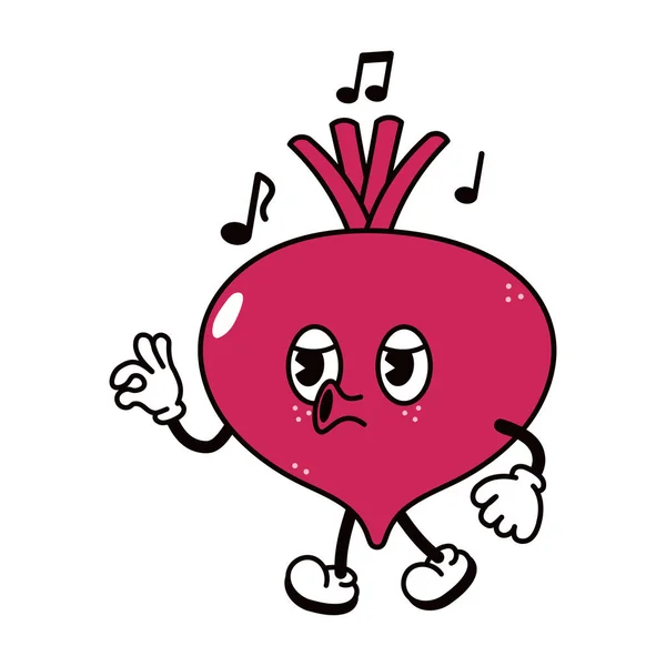 Cute Funny Beet Walking Singing Character Vector Hand Drawn Traditional — Vettoriale Stock