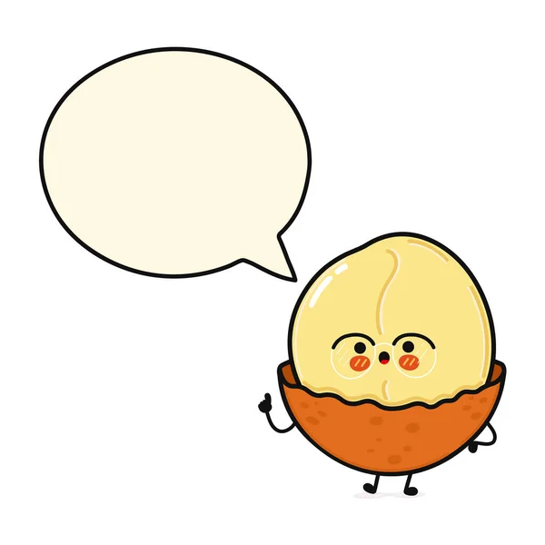 Cute Funny Macadamia Speech Bubble Vector Hand Drawn Cartoon Kawaii — Image vectorielle