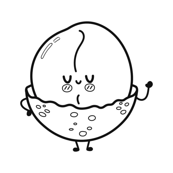 Cute Funny Macadamia Waving Hand Character Outline Cartoon Illustration Coloring — Wektor stockowy