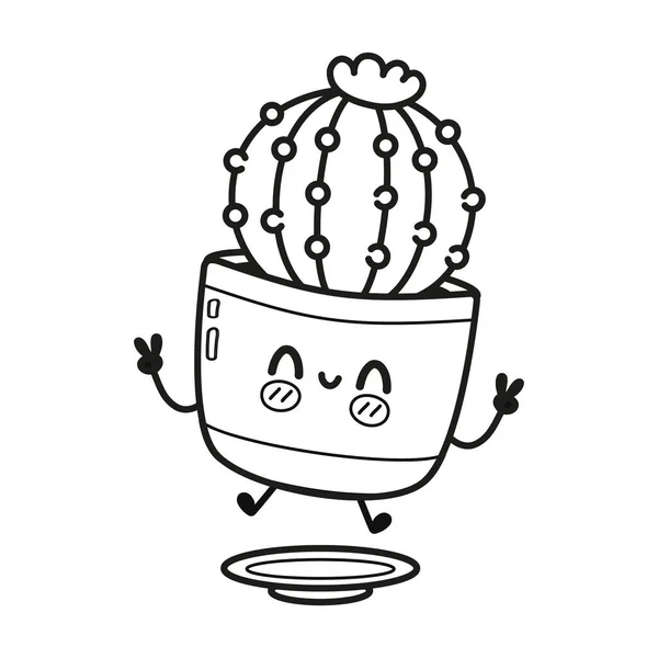 Funny Cute Happy Cactus Characters Bundle Set Vector Hand Drawn — Stock vektor