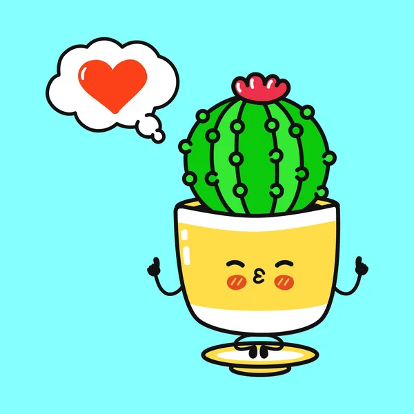Cute Funny Cactus Doing Yoga Speech Bubble Vector Hand Drawn — 스톡 벡터