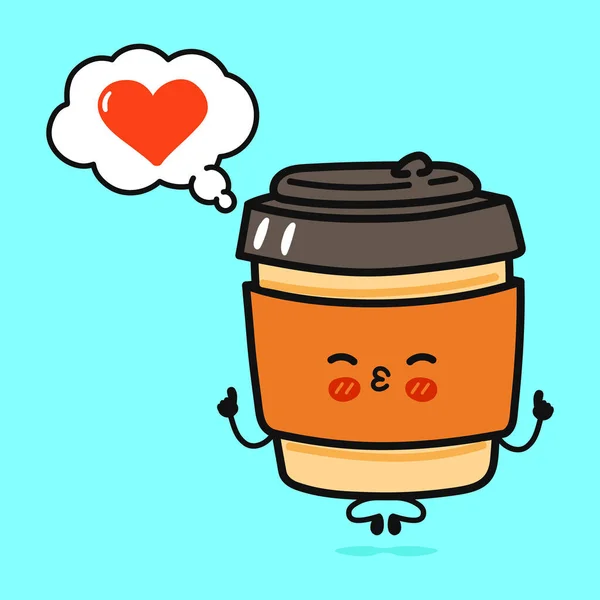 Cute Funny Coffee Doing Yoga Speech Bubble Vector Hand Drawn — Vector de stock
