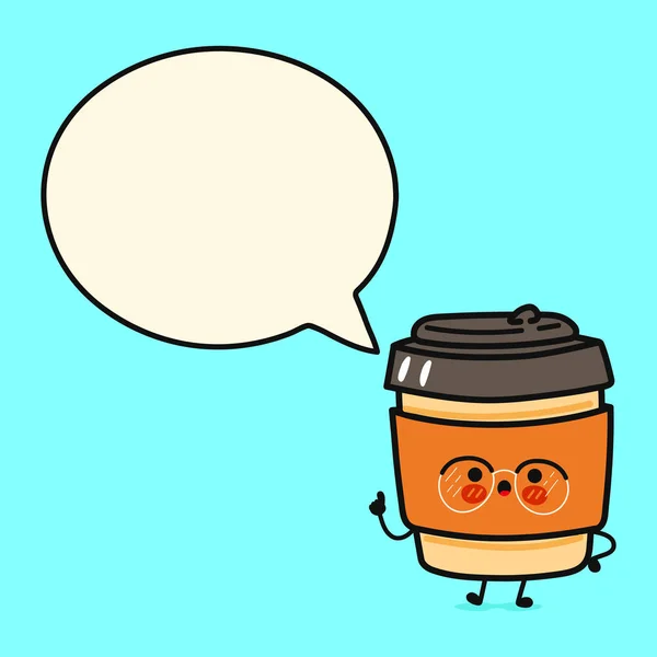 Cute Funny Coffee Doing Yoga Speech Bubble Vector Hand Drawn — ストックベクタ