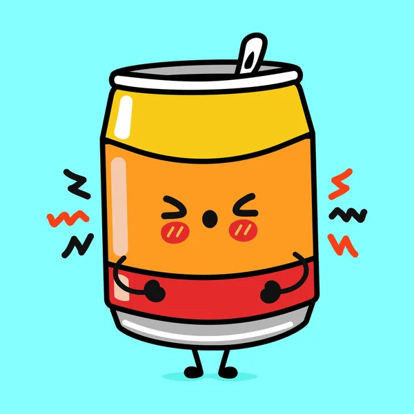 Cute Angry Can Soda Character Vector Hand Drawn Cartoon Kawaii — ストックベクタ