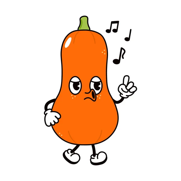 Cute Funny Pumpkin Walking Singing Character Vector Hand Drawn Traditional — 스톡 벡터