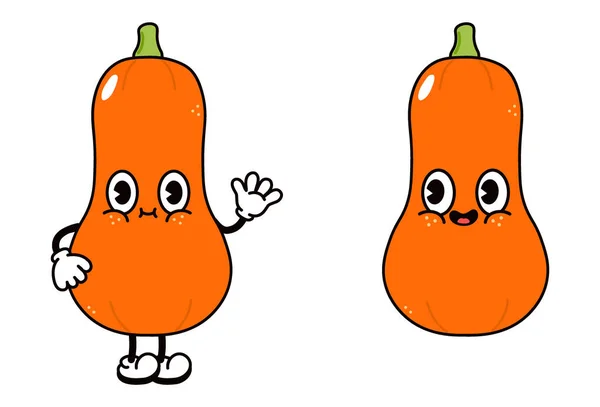 Cute Funny Pumpkin Waving Hand Character Outline Cartoon Illustration Coloring — Stock Vector