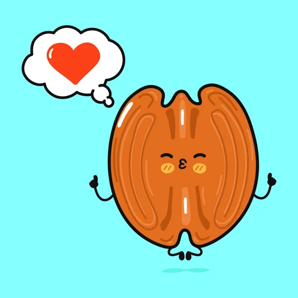 Cute Funny Pecan Doing Yoga Speech Bubble Vector Hand Drawn — Stockvector