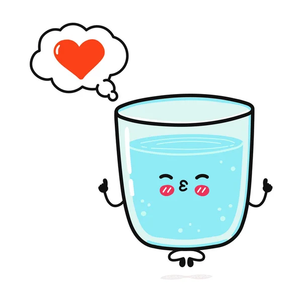 Cute Funny Glass Water Doing Yoga Speech Bubble Vector Hand — ストックベクタ