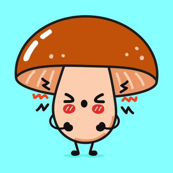 Cute Angry Mushroom Character Vector Hand Drawn Cartoon Kawaii Character — ストックベクタ