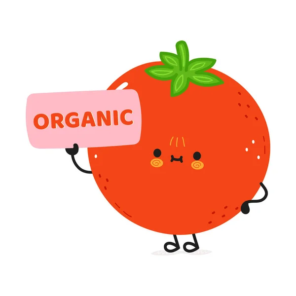 Cute Funny Tomato Character Poster Organic Vector Hand Drawn Cartoon — Image vectorielle