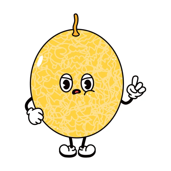 Cute Angry Sad Melon Character Vector Hand Drawn Traditional Cartoon — Vetor de Stock