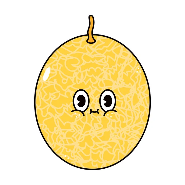 Cute Funny Melon Character Vector Hand Drawn Traditional Cartoon Vintage — ストックベクタ