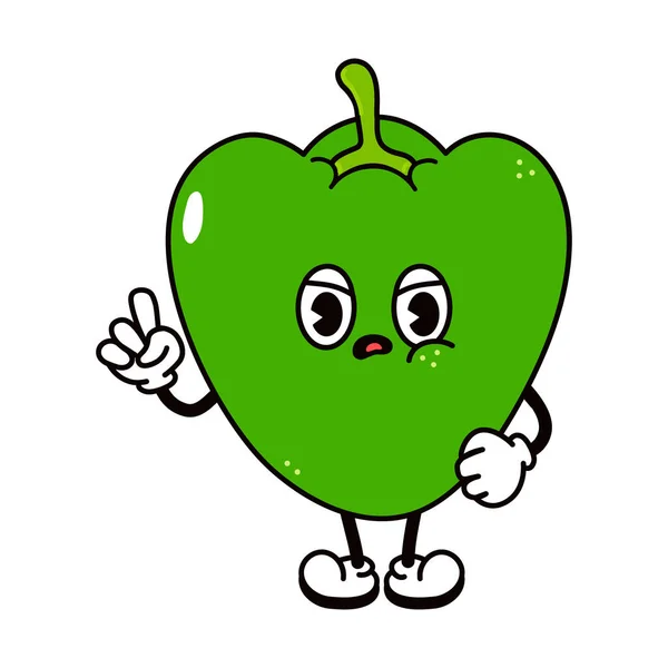 Cute Angry Sad Pepper Character Vector Hand Drawn Traditional Cartoon — Vetor de Stock