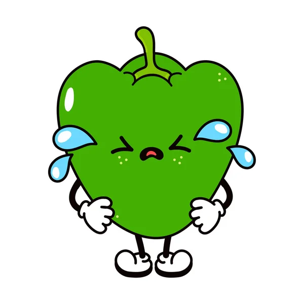 Cute Funny Crying Sad Pepper Character Vector Hand Drawn Traditional — Stockvektor