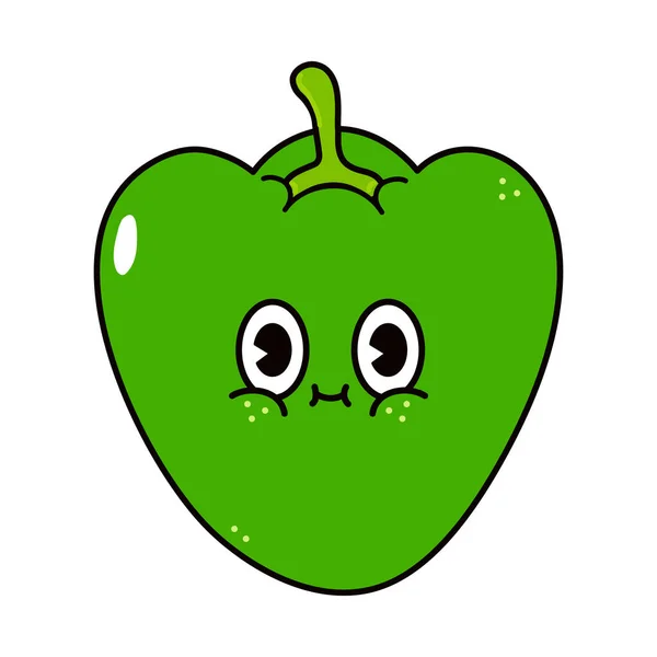 Cute Funny Green Pepper Character Vector Hand Drawn Traditional Cartoon — Stok Vektör